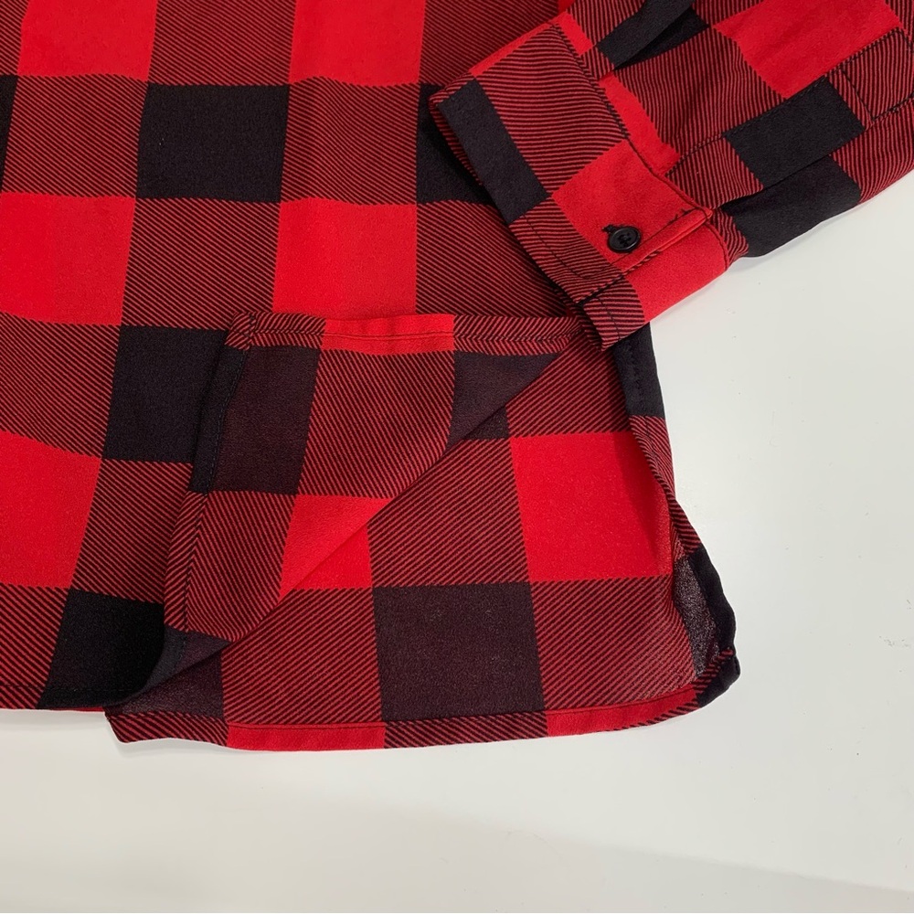BB Dakota Red & Black Buffalo Plaid Coleman Blouse Long Sleeve Size Large - Picture 6 of 10